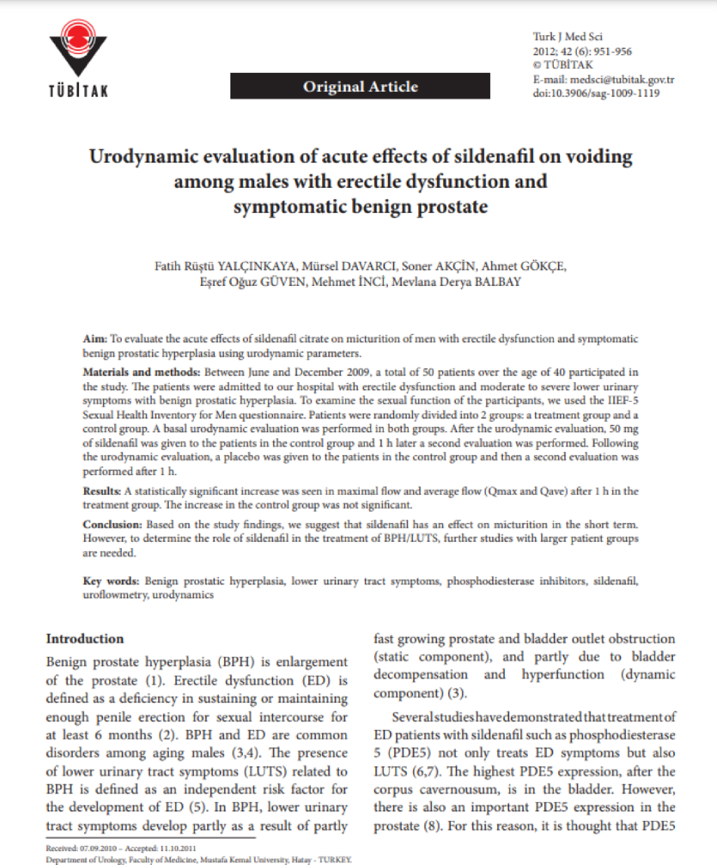 Urodynamic evaluation of acute effects of sildenafil on voiding among males with erectile dysfunction and symptomatic benign prostate(scı-scı expandıe)