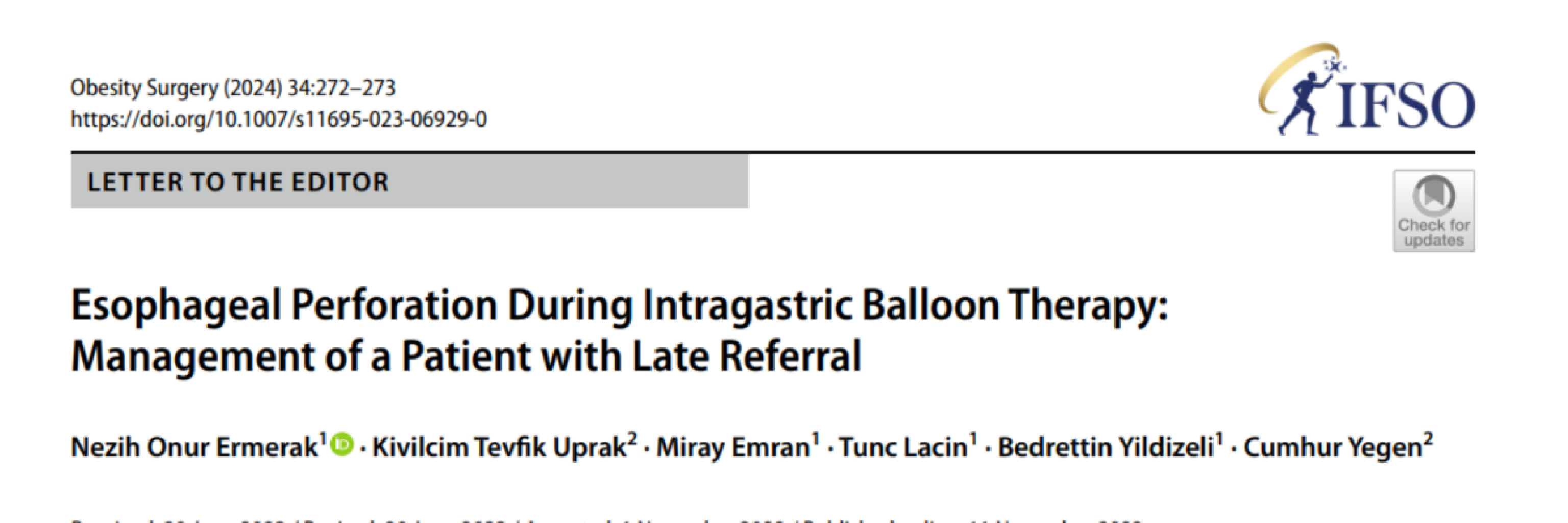 Esophageal Perforation During Intragastric Balloon Therapy: Management of a Patient with Late Referral