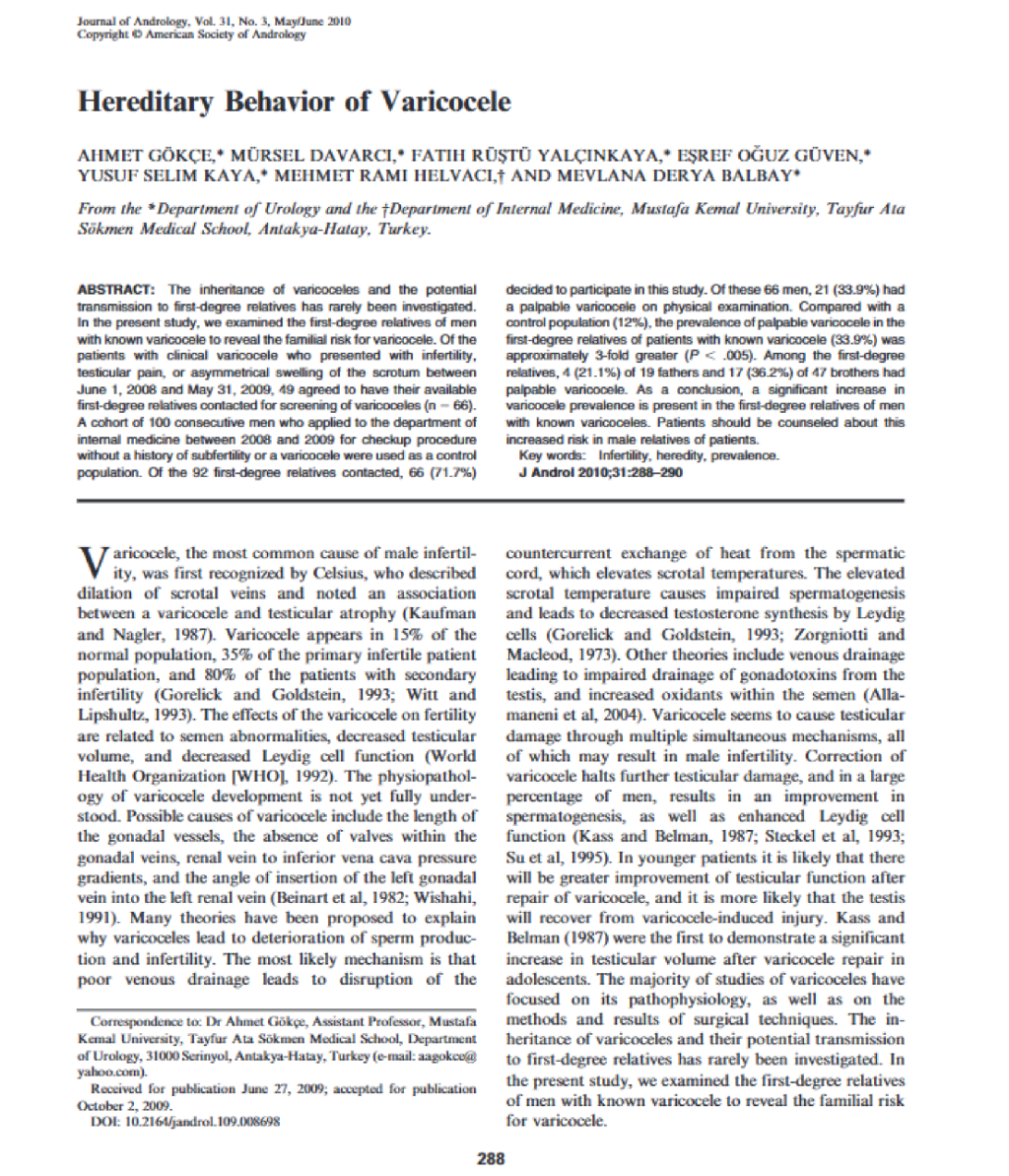 Hereditary Behavior of Varicocele  (SCI-SCI EXPANDIE)