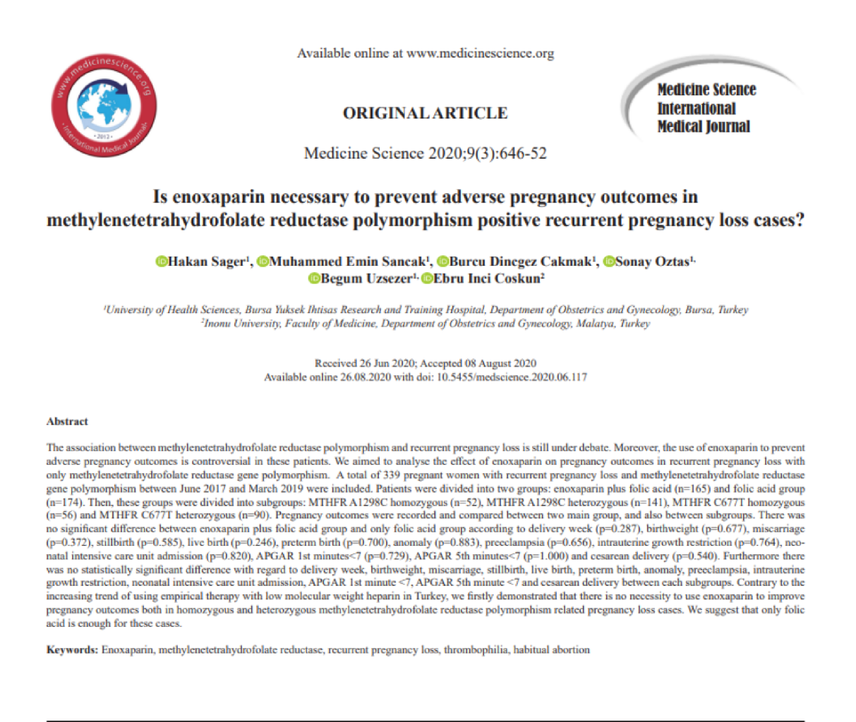 Is enoxaparin necessary to prevent adverse pregnancy outcomes in methylenetetrahydrofolate reductase polymorphism positive recurrent pregnancy loss cases?