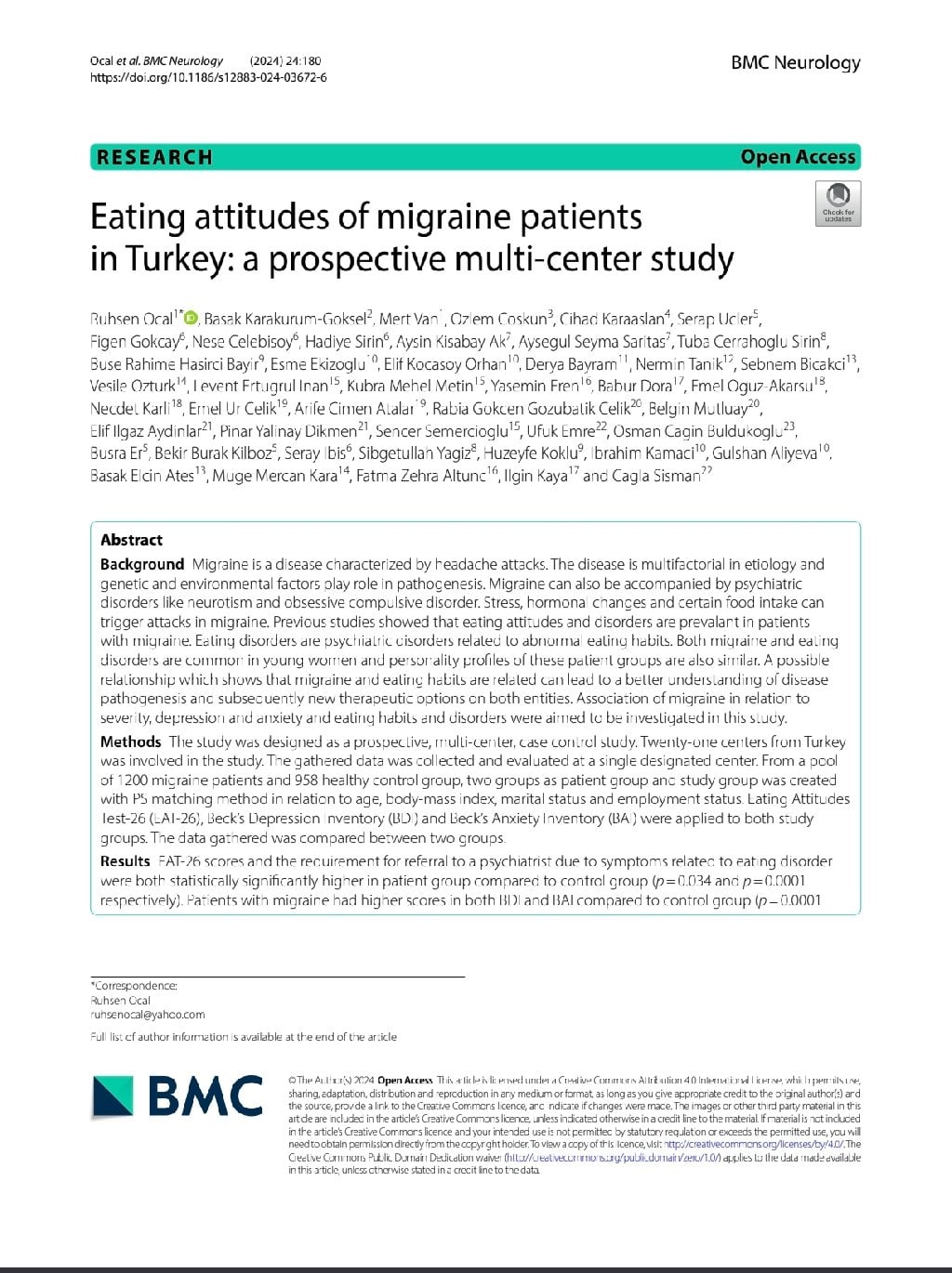 Eating attitudes of migraine patients in Turkey: a prospective multi-center study
