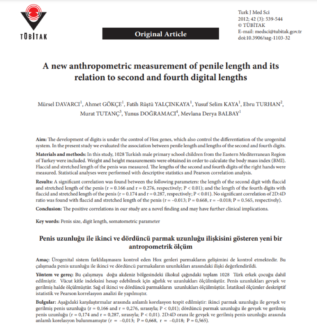 A new anthropometric measurement of penile length and its relation to second and fourth digital lengths (scı-scı expandıe)