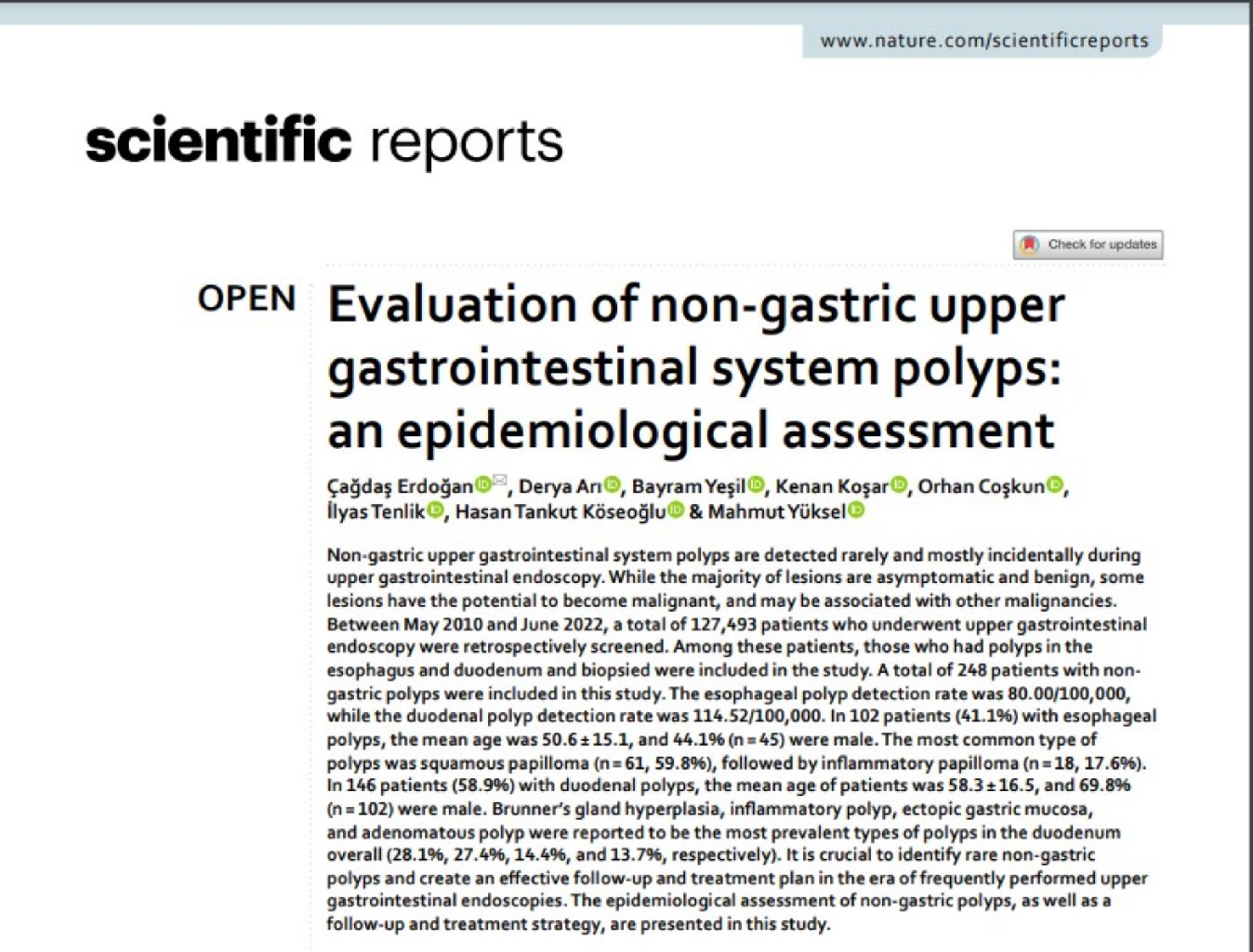 Evaluation of non-gastric upper gastrointestinal system polyps: an epidemiological assessment