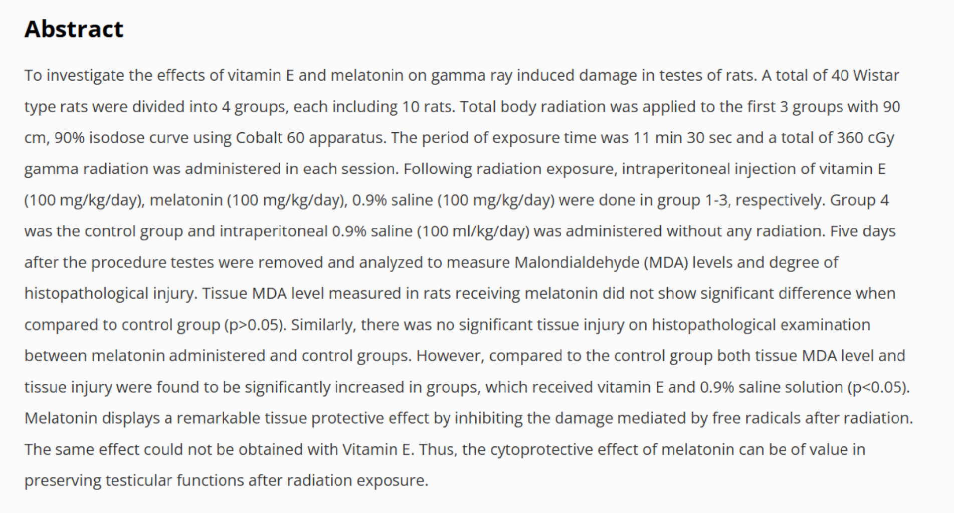 Protective Effect of Vitamin E and Melatonin Against Radiation Induced Damage in Testes of Rats (SCI-SCI EXPANDIE)